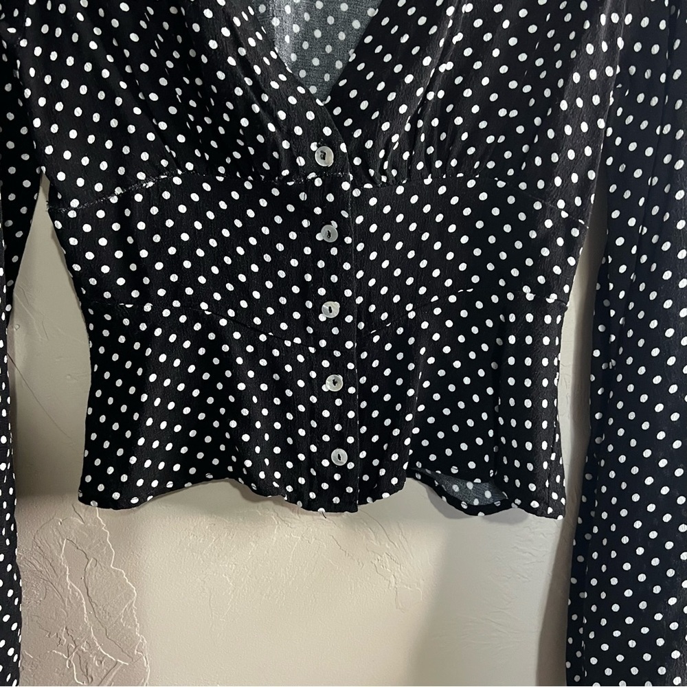 Free People Love Street Polka Dot Peplum Romantic Blouse - Picture 4 of 8
